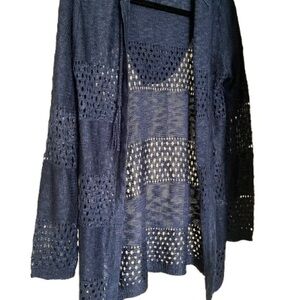 Women's Blue Hooded Knit Sweater